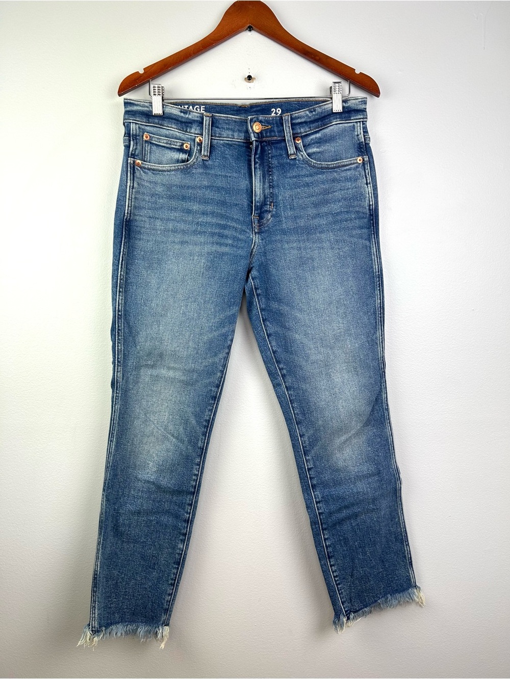 J crew 9” vintage slim straight ankle length jeans size 39 raw hem blue cotton